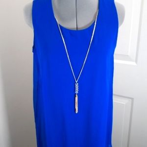JM Collection Blue Dress W/ chiffon, Sz M, & Neckless